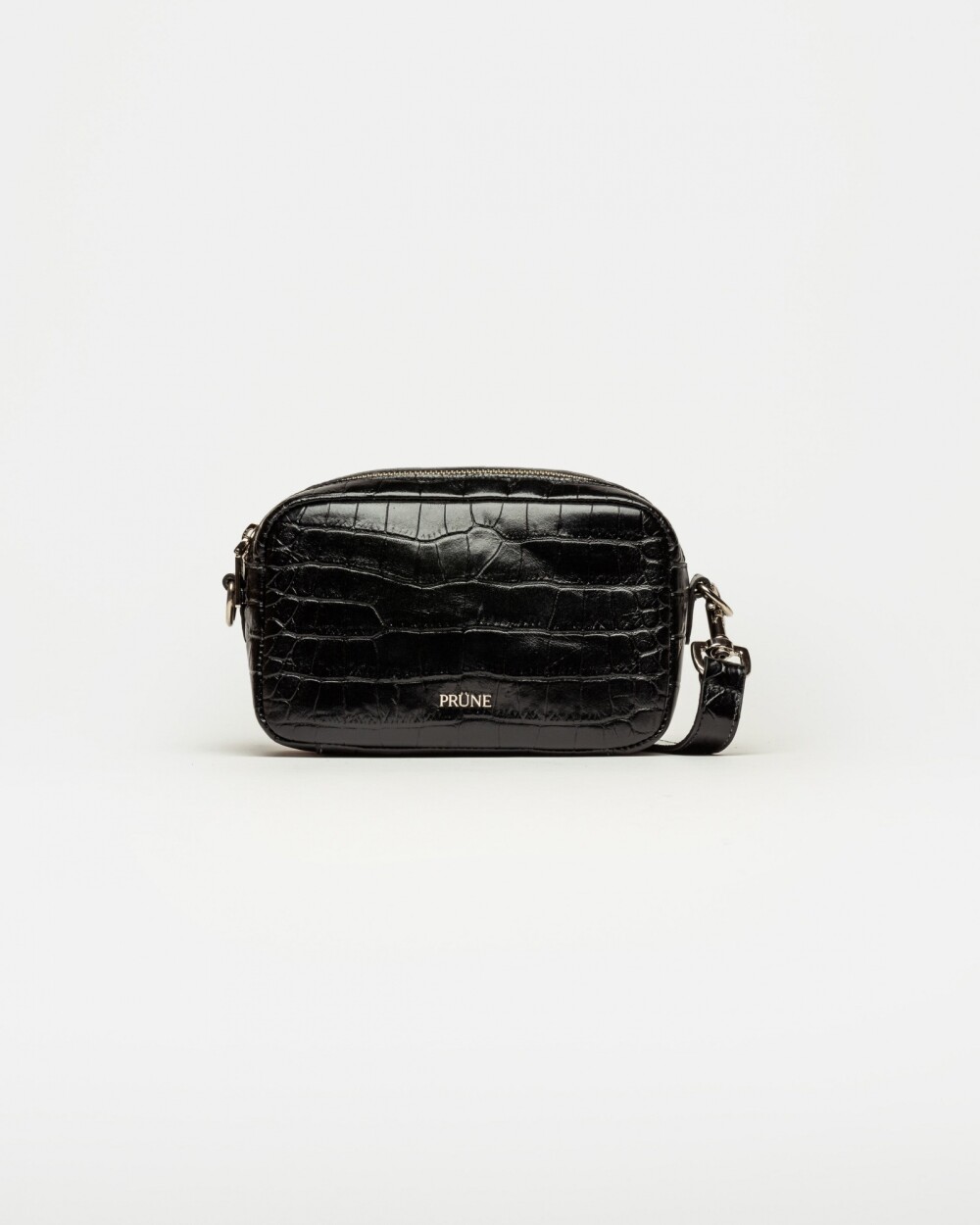 Bandolera New Eterial en Cuero Croco Shine Negro