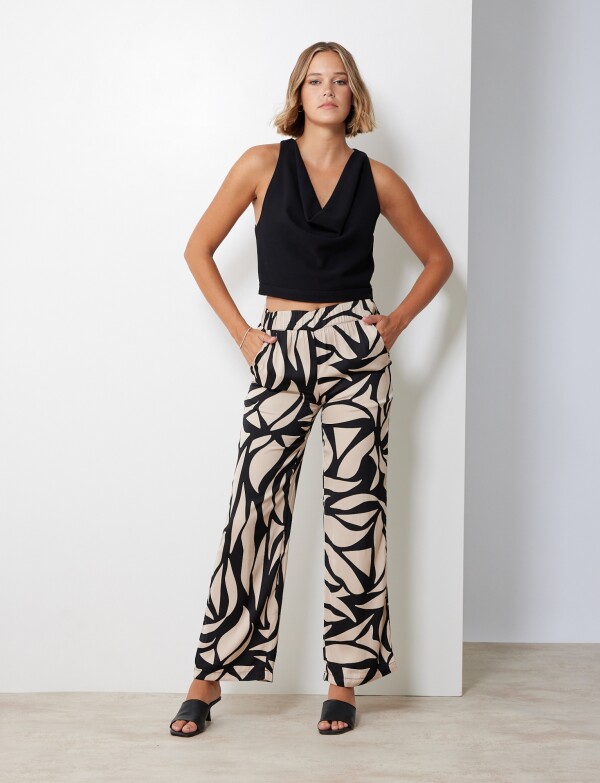 Pantalon Print NEGRO/BEIGE