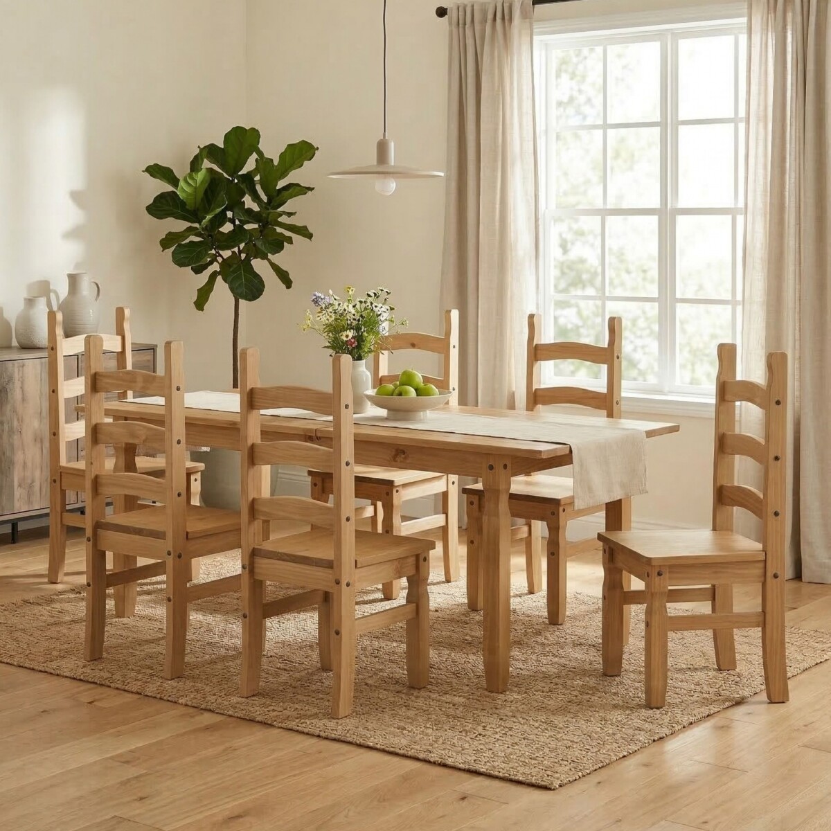 Juego de comedor Extensible 6 Sillas Mad Maciza 160 a 200 cm - Natural 
