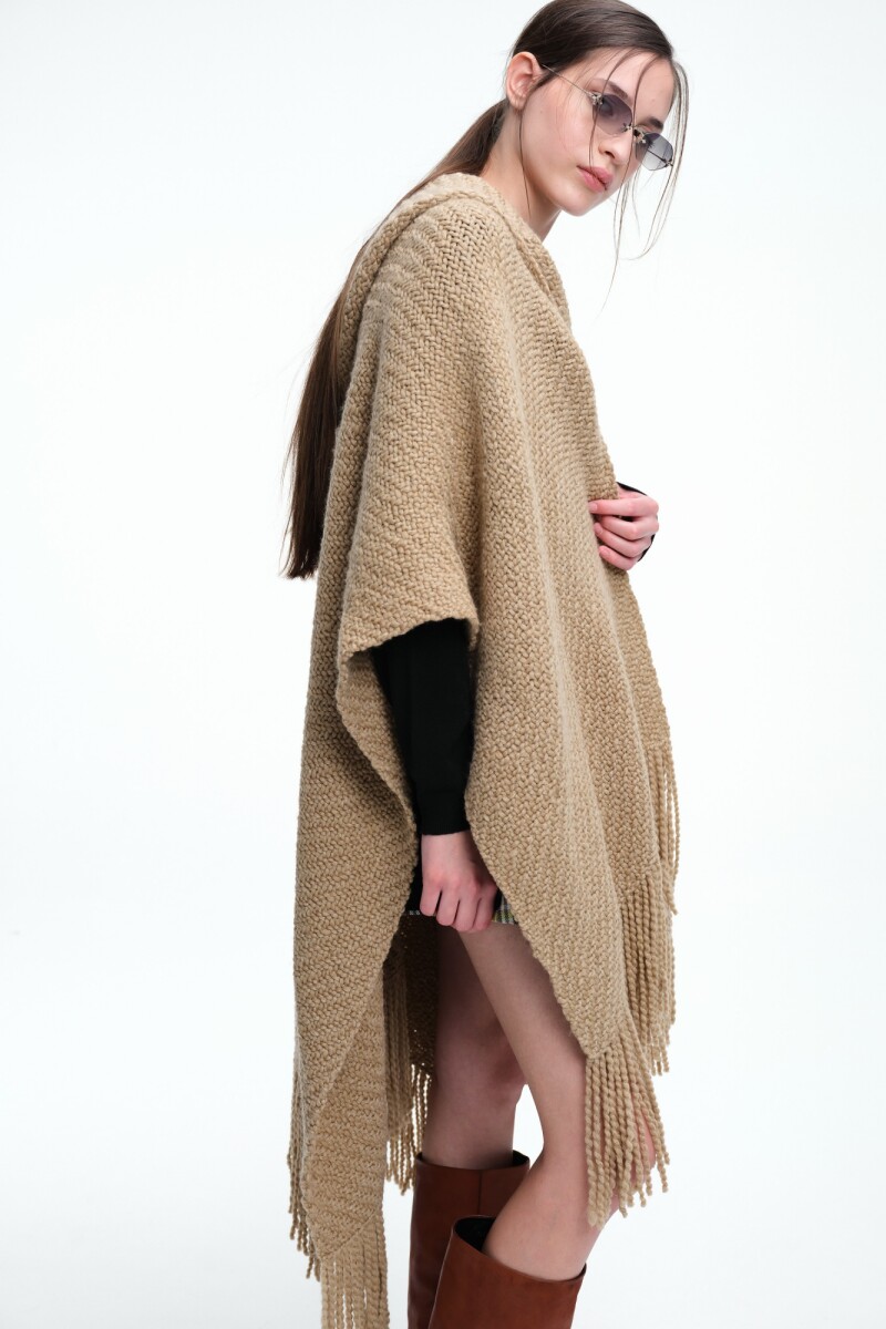 RUANA CAPUCHA Y BUFANDA Beige