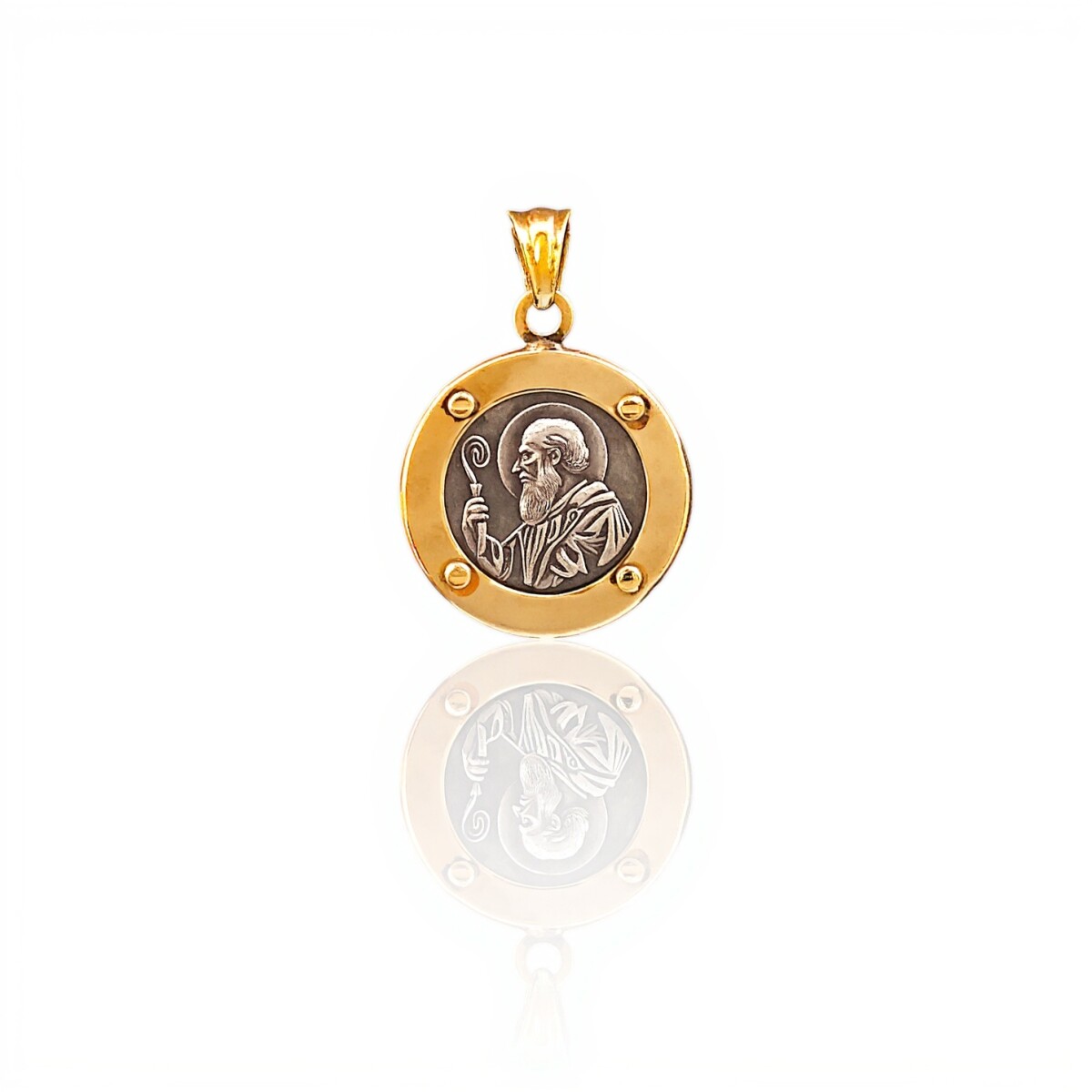 Dije San Benito-Oro bajo y Plata quemada-Sin piedra-CP8593 - sinpiedra 