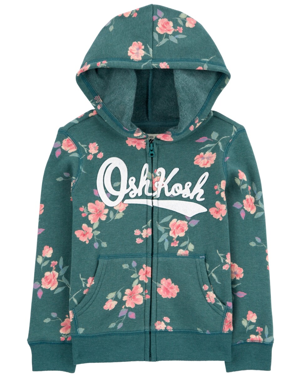 Campera de algodón, con capucha y logo, diseño floral 
