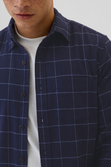 Camisa Standard Franela Hombre Navy Windowpane