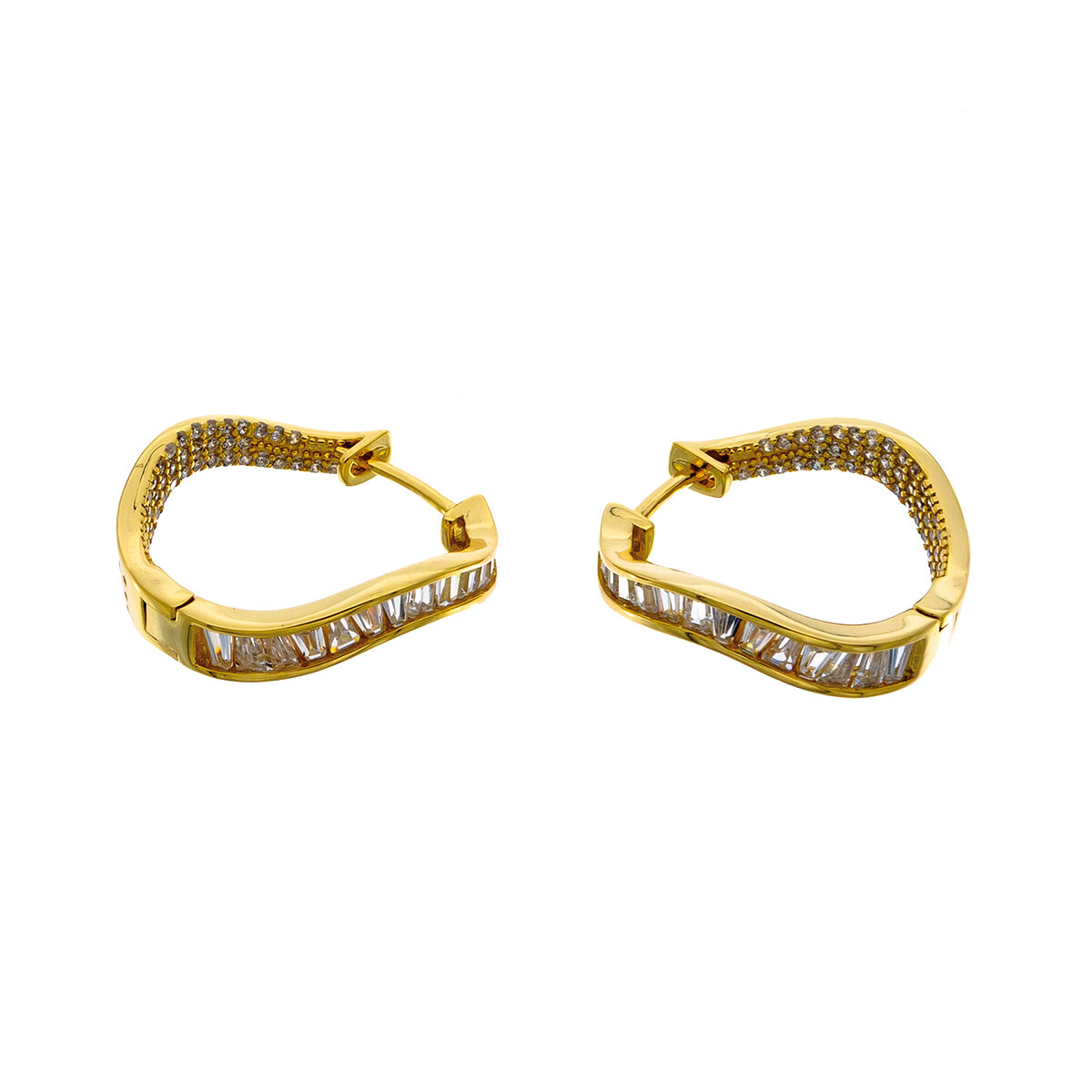 Par de aros de plata 925 con baño de oro amarillo y circonias. 