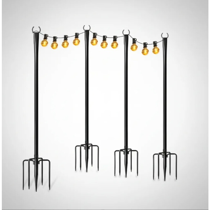 Paquete 4 Postes De Luz De Acero Para Exterior Jardin Negro