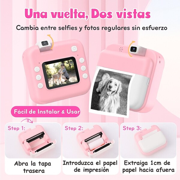 Camara Fotos Infantil Impresion Instantanea Digital Doble Ax Variante Color Rosa