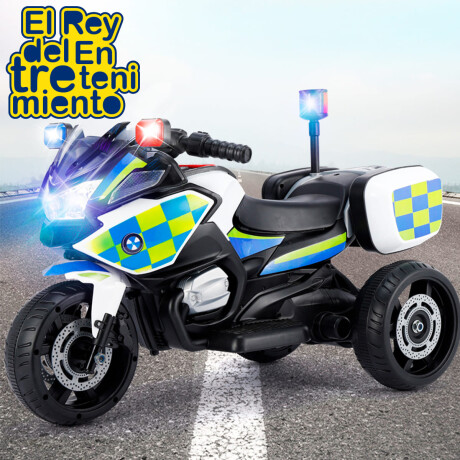 Moto Policía A Batería Con Reversa, Luces Sonido Blanco