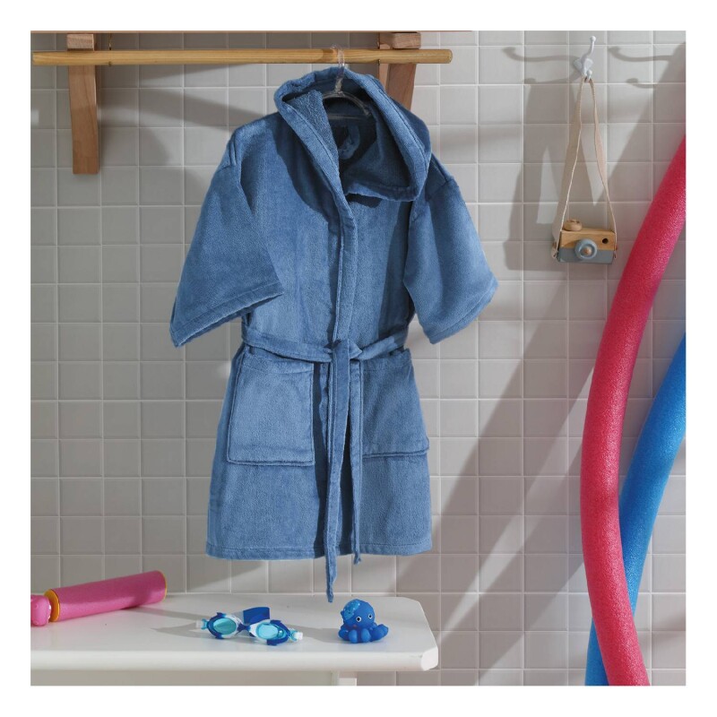 Bata Infantil Con Capucha Velour Dohler 100% Algodón Azul