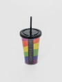 Vaso Con Tapa + Sorbito Arcoiris Estampado 1
