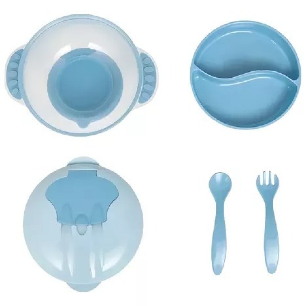 Bowl 4 en 1 con cubiertos y ventosa BUBA celeste