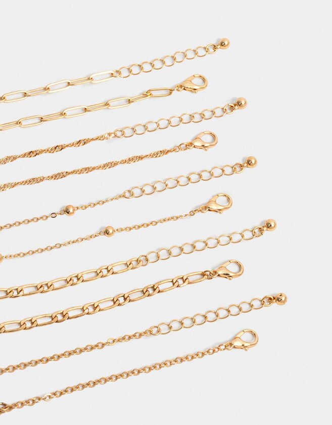 Pulseras Flexibles Sets Multi Cadenas Pulseras Flexibles Sets De Metal - Dorado