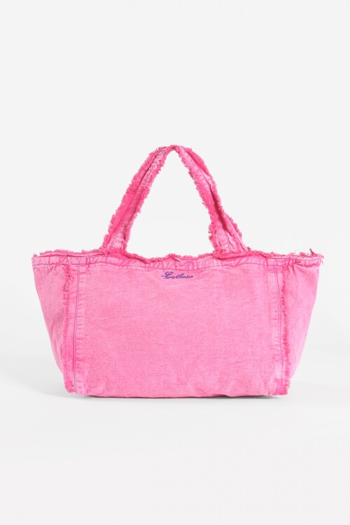 Bolso lavado con detalles desflecados fucsia