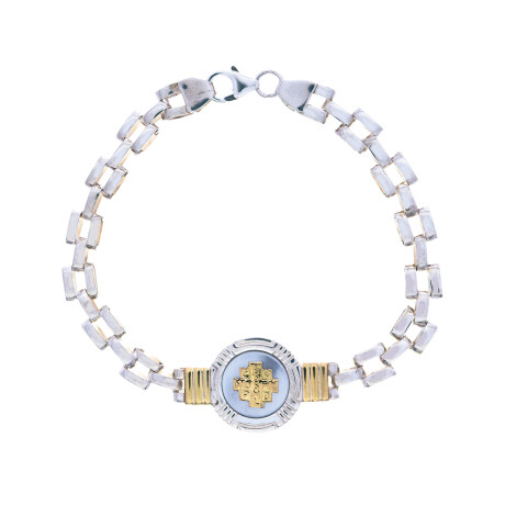 Pulsera religiosa de plata 925 y double en oro 18 ktes, SAN BENITO Pulsera religiosa de plata 925 y double en oro 18 ktes, SAN BENITO