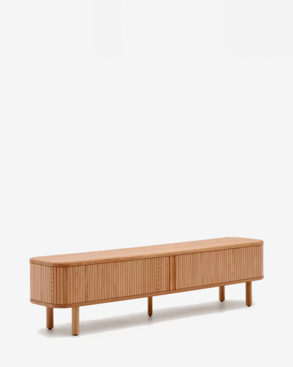 Mueble TV Mailen 2 puertas en chapa de fresno - con acabado natural 200 x 50 cm 