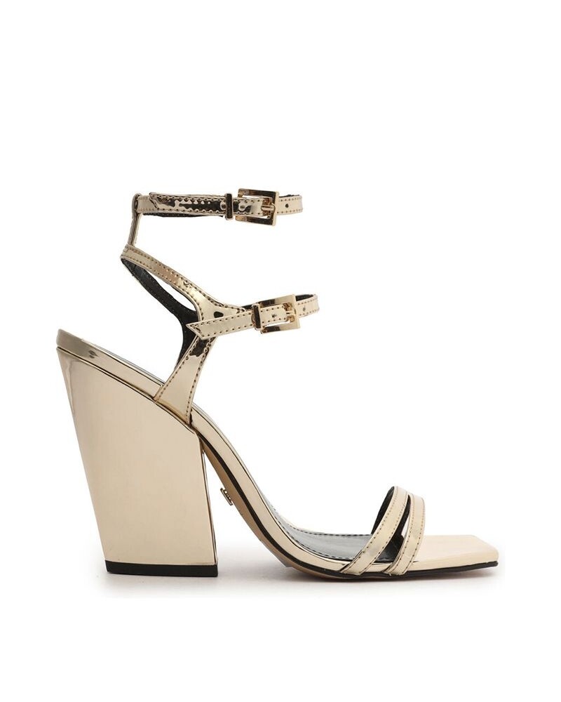 Sandalia Taco Ancho Alto Color Champagne U
