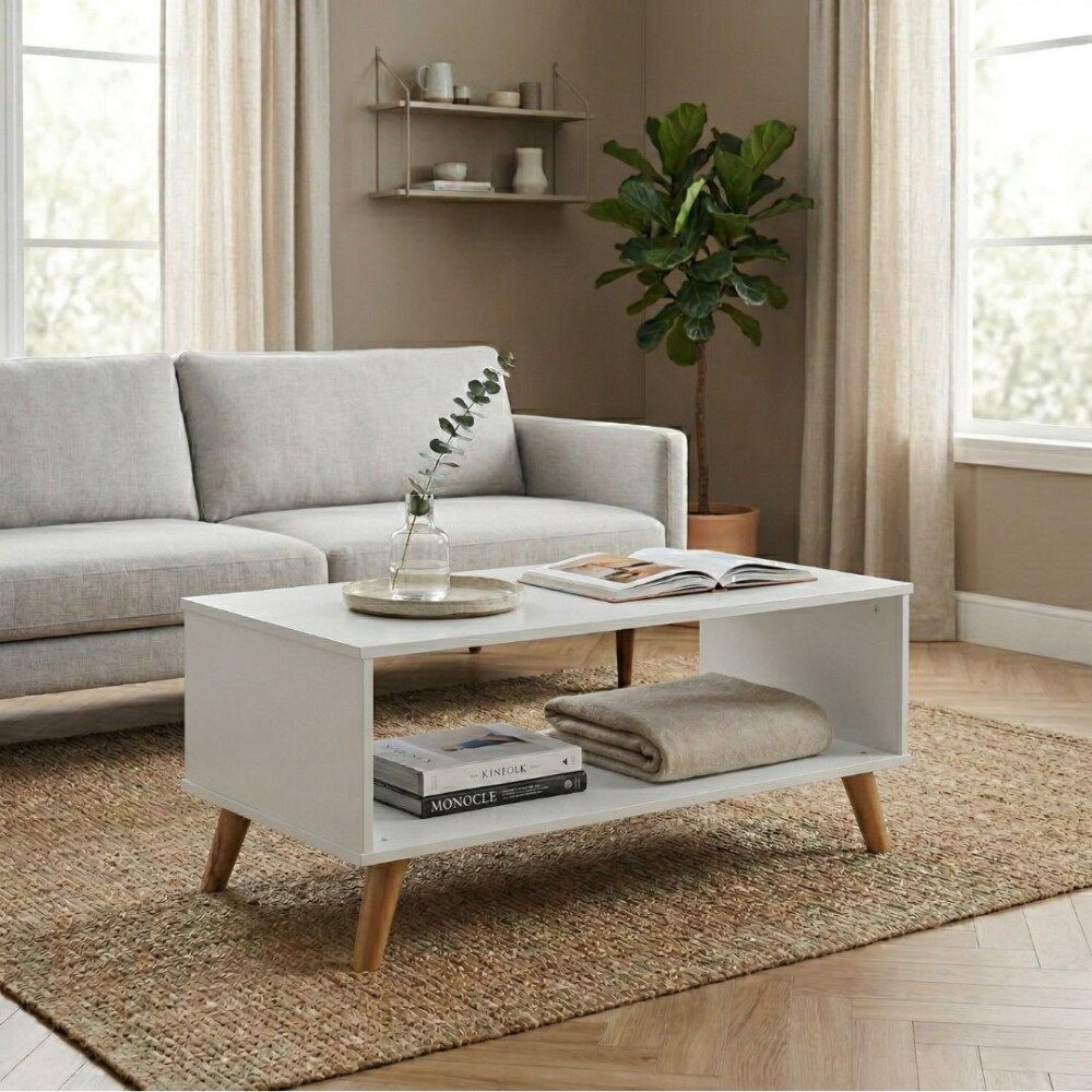 Mesa De Living Minimalista - Madera Maciza - Linea Dublin - Blanca Mesa De Living Minimalista - Madera Maciza - Linea Dublin - Blanca