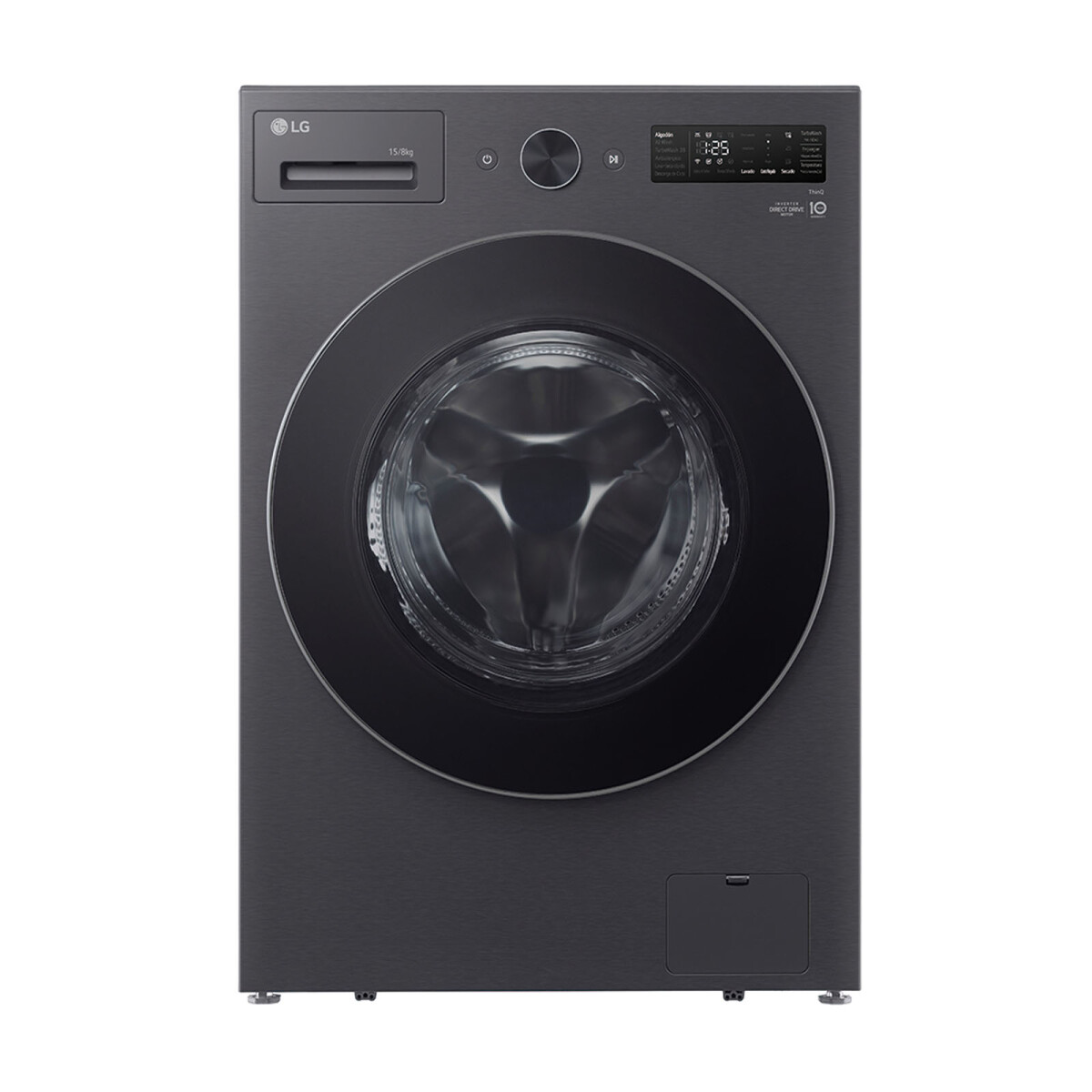 LAVASECARROPAS INVERTER LG - 15-KG-LAVADO-8-KG-SECADO NEGRO WD15EBNTSPG 