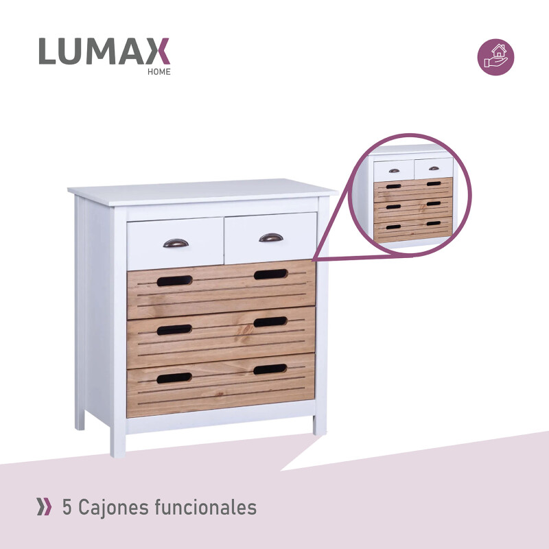 Cómoda Lumax 5 cajones madera y blanco Cómoda Lumax 5 cajones madera y blanco