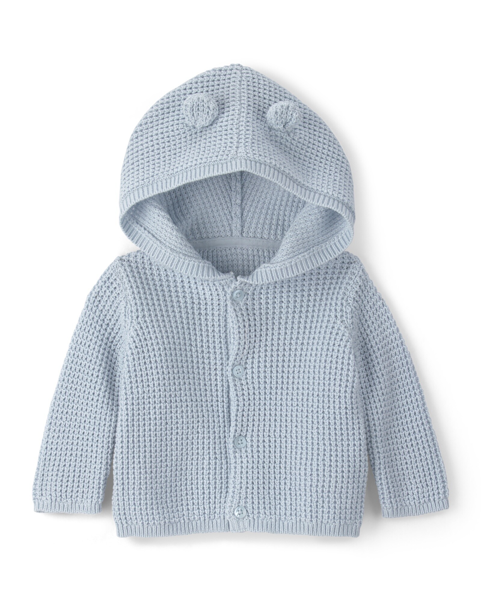 Saco de punto con capucha, celeste, diseño oso Sin color