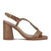 Ramarim Sandalia Tira Cruzada C/ Pulsera Y Aplique Taco Cuadrado Camel