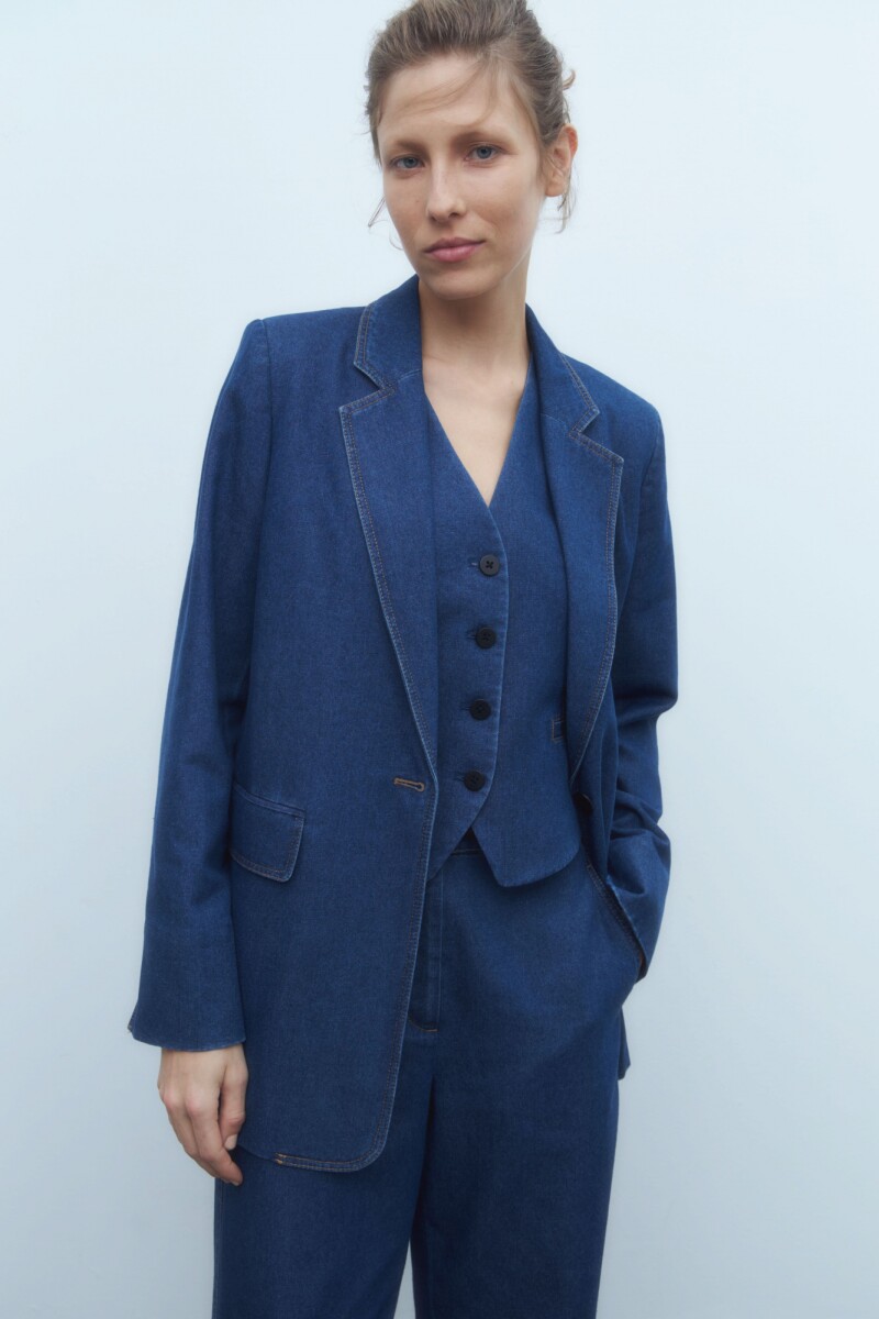 Blazer con pespuntes azul oscuro