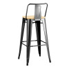 Banqueta Con Respaldo Asiento Madera - Tolix Negro