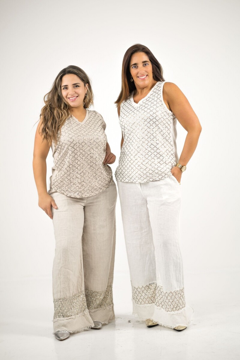 Conjunto de lino con lentejuelas - Blanco 