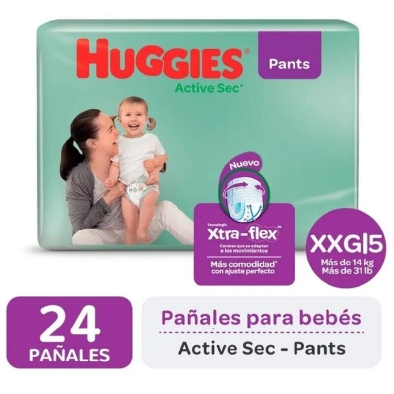 Pañales Huggies Active Sec Baby Pants XXG X24 Pañales Huggies Active Sec Baby Pants XXG X24
