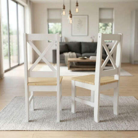 Juego de comedor 4 sillas - Madera maciza - Cruceta Blanco