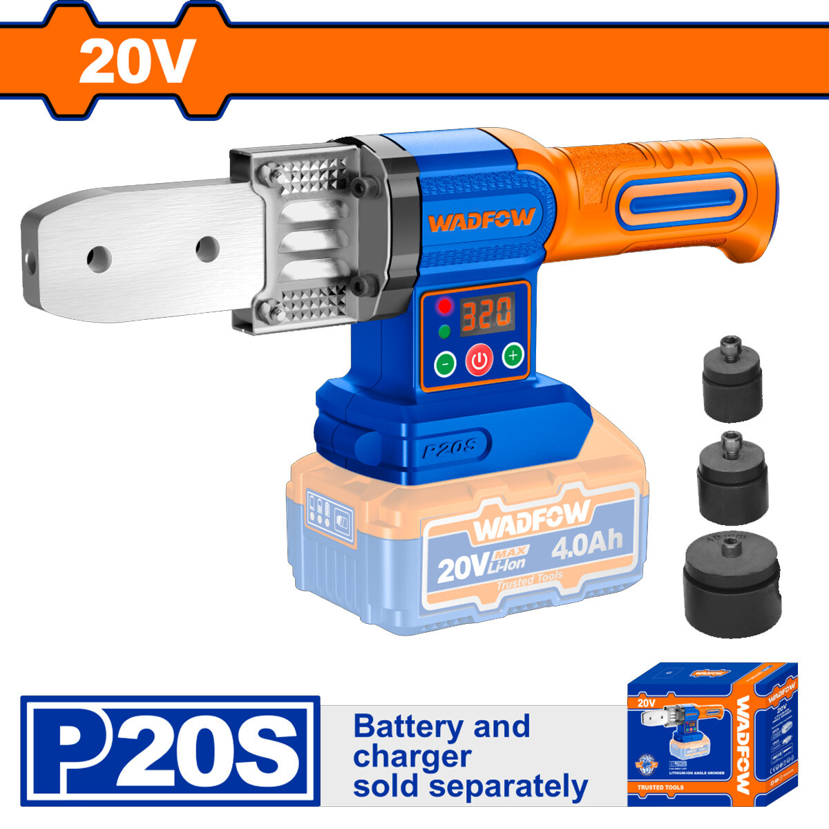 TERMOFUSORA A BATERIA P20S 20V 320°C CON ACCESORIOS SIN BATERIA SIN CARGADOR WAD 