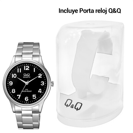 Reloj Q&Q Original Metal Plateado Para Hombre Análogo Negro