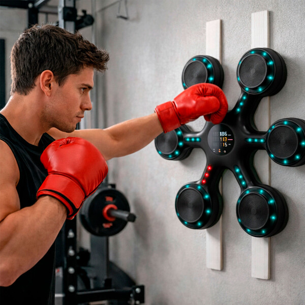 Máquina De Boxeo Bluetooth Música Luces + Guantes Entrena Color Negro