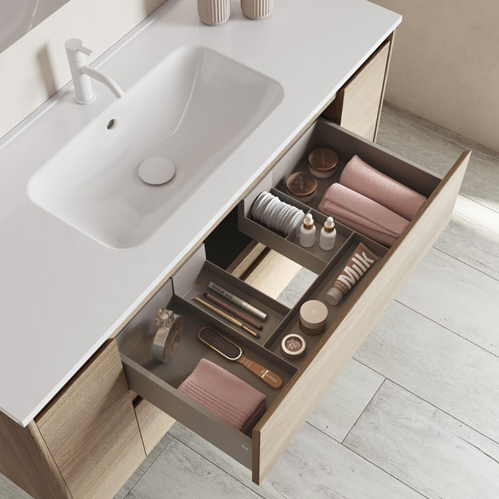 MUEBLE DE BAÑO ALFA 120 CM ROBLE NÓRDICO CON MESADA Mueble De Baño Alfa 120 Cm Roble Nórdico Con Mesada
