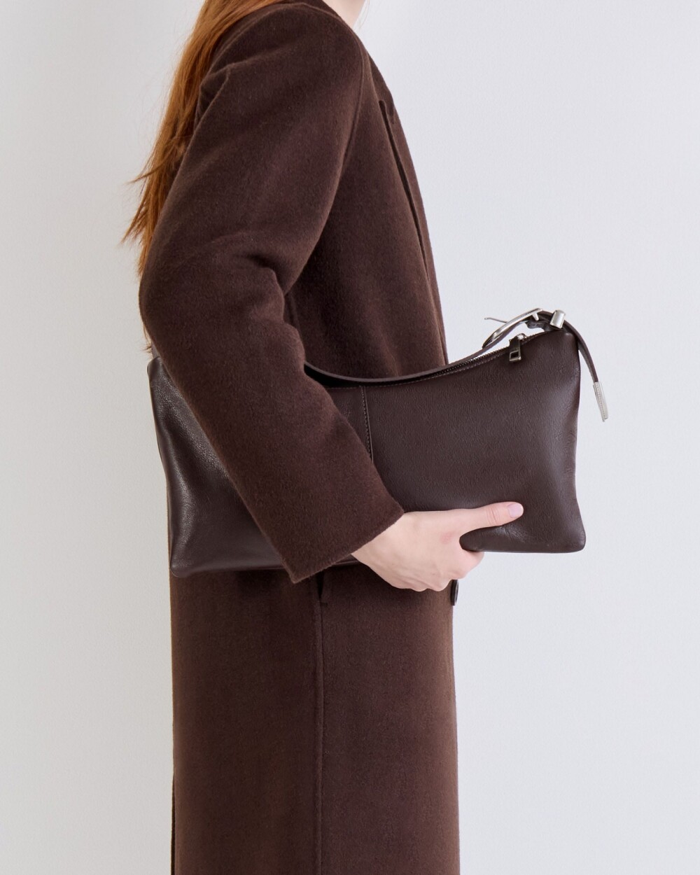 Cartera al hombro Bamboo en cuero graneado Chocolate