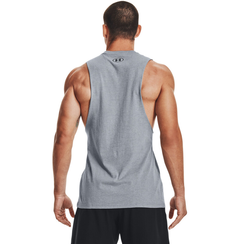 UA LEFT CHEST CUT OFF TANK-GRN GRY-035