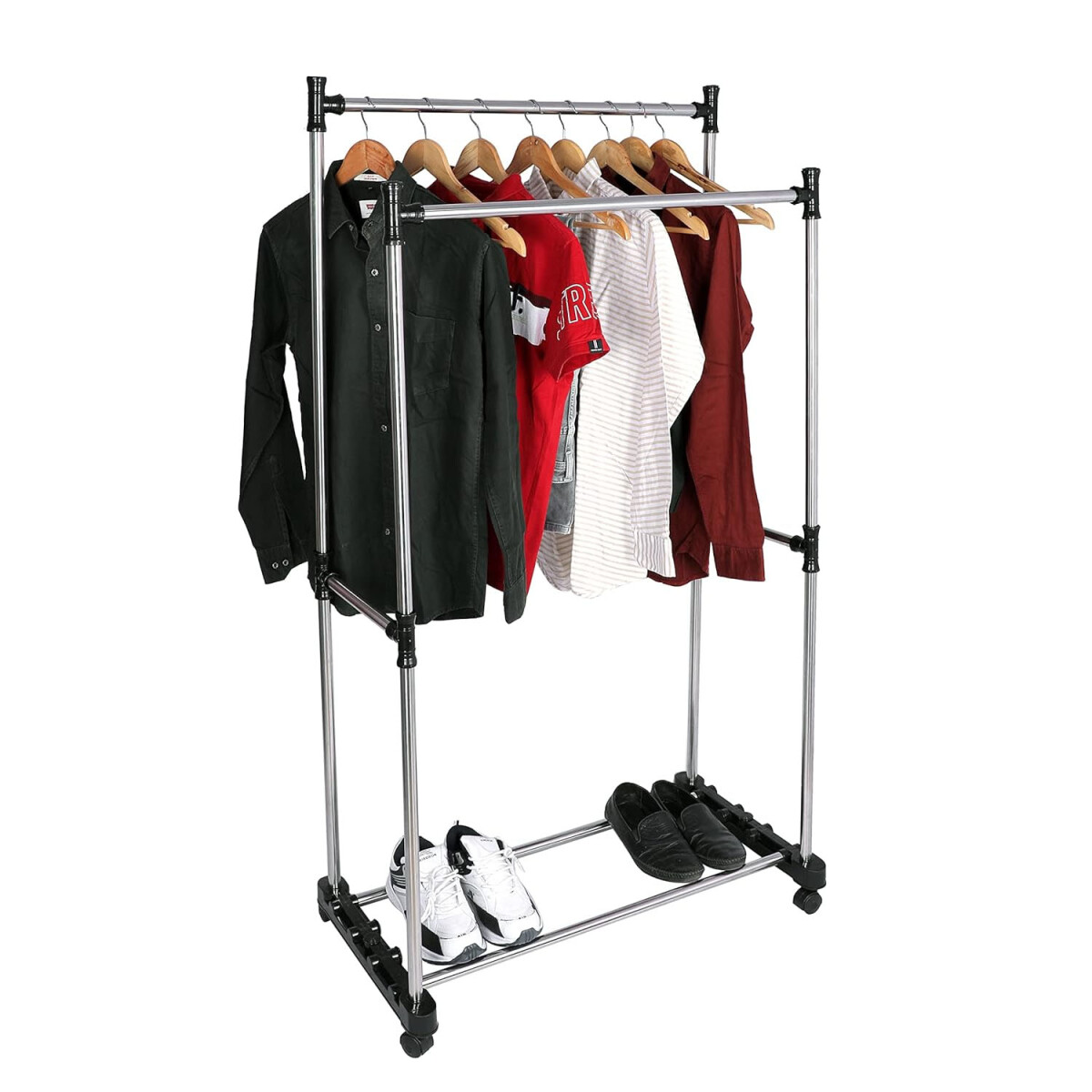 Perchero Doble Colgador Organizador de Pie Móvil para Ropa - Plateado 