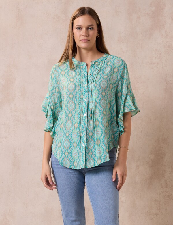 Blusa Manga Volado VERDE/MULTI