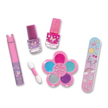 Kit Cosmética Manicura Niñas c/ Sombras Labial Esmaltes Lima Mariposa