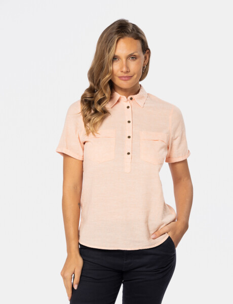 CAMISA DE LINO MEDIO BOTÓN Rosado
