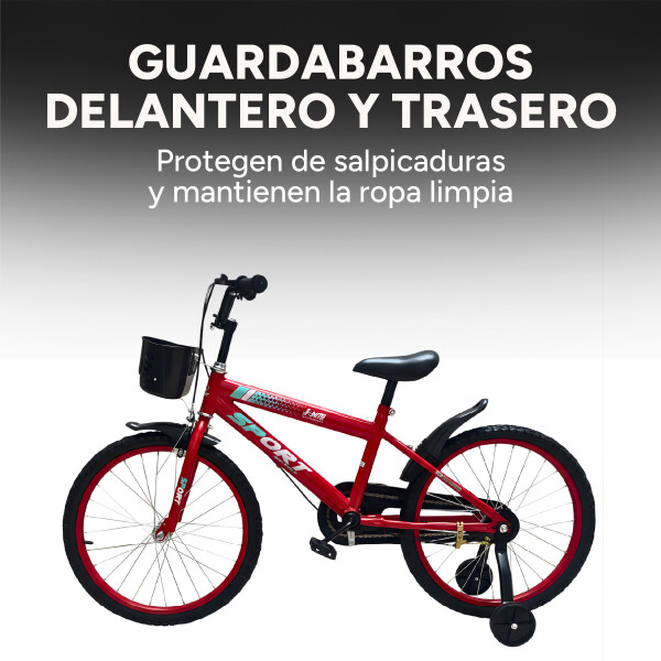 Bicicleta Infantil Sport Rod 20 Canasto Parrilla Guardabarro Rojo 1