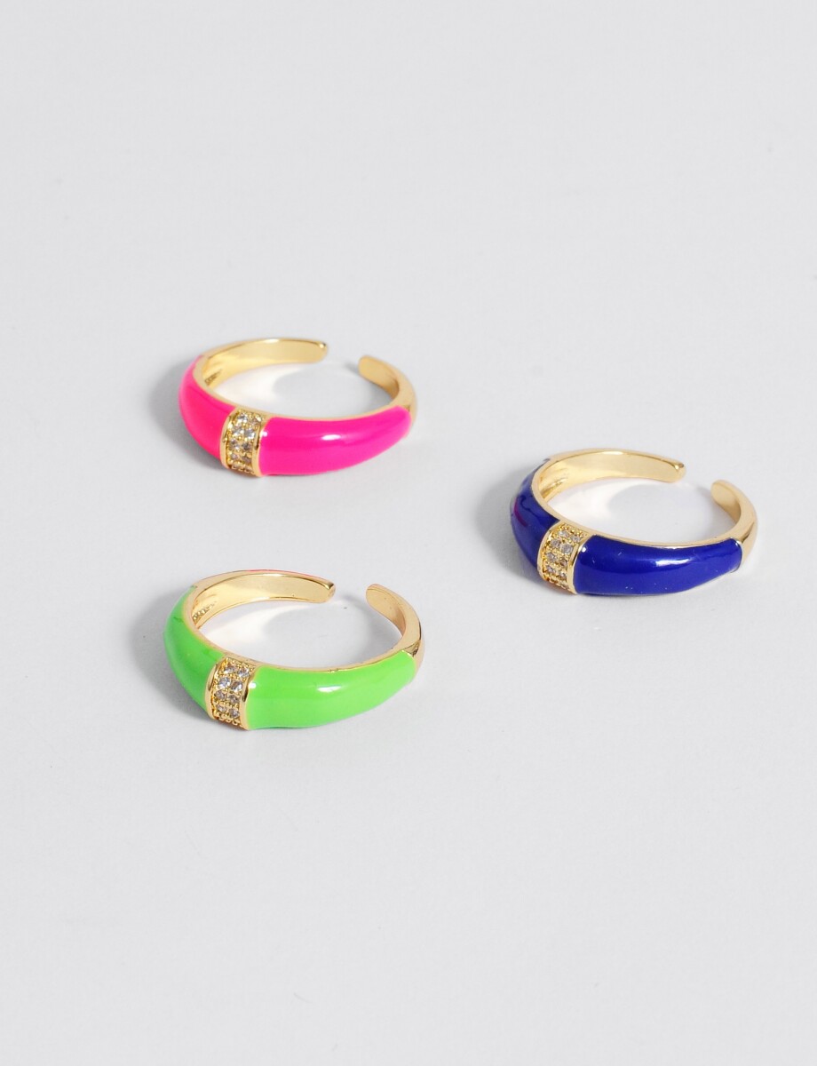 Set de tres anillos gruesos ajustables strass cobre - multicolor 