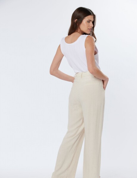 PANTALÓN DE LINO CON MEDIA CINTURA ELASTIZADA Beige