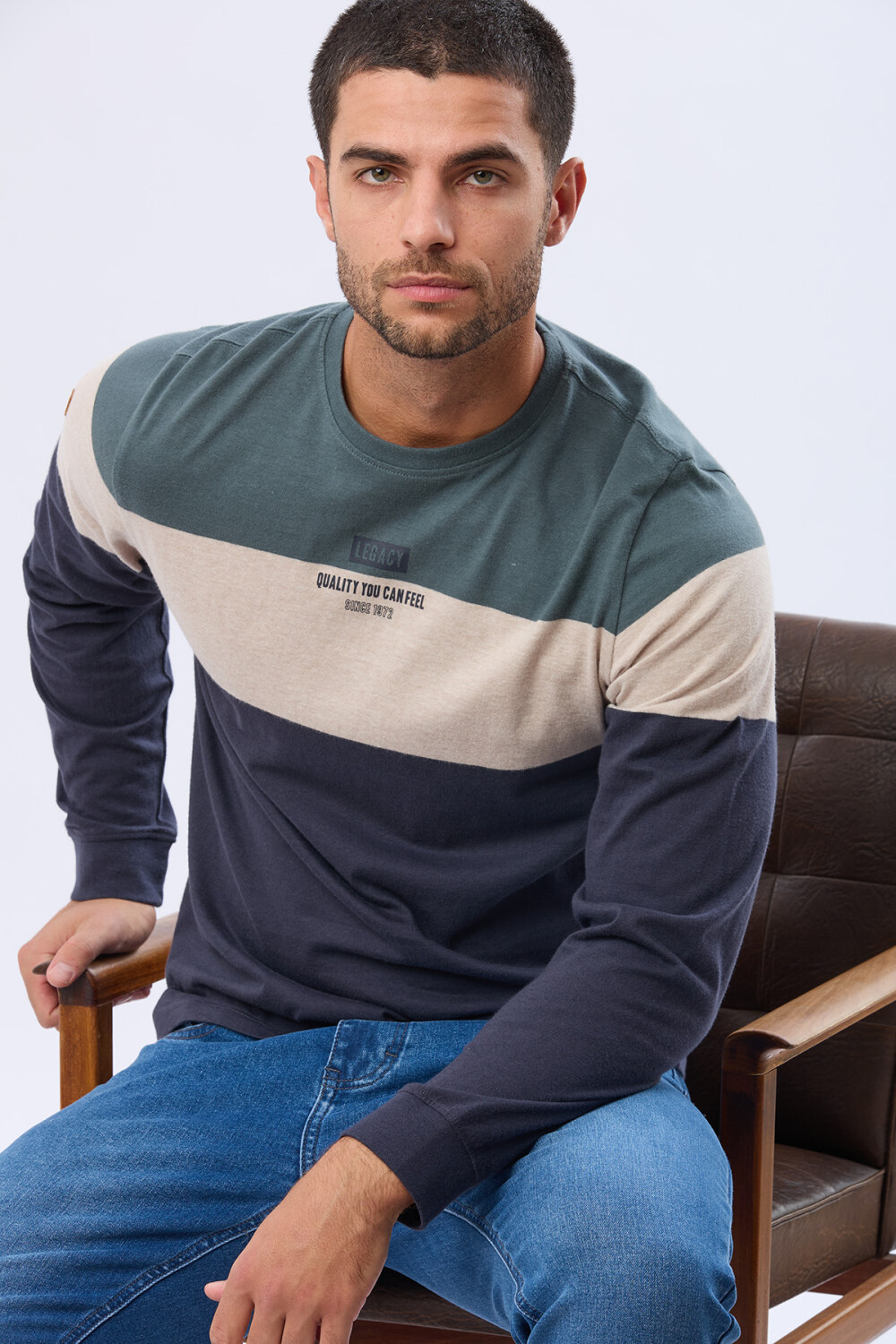 REMERA RAYADA DE ALGODÓN Azul