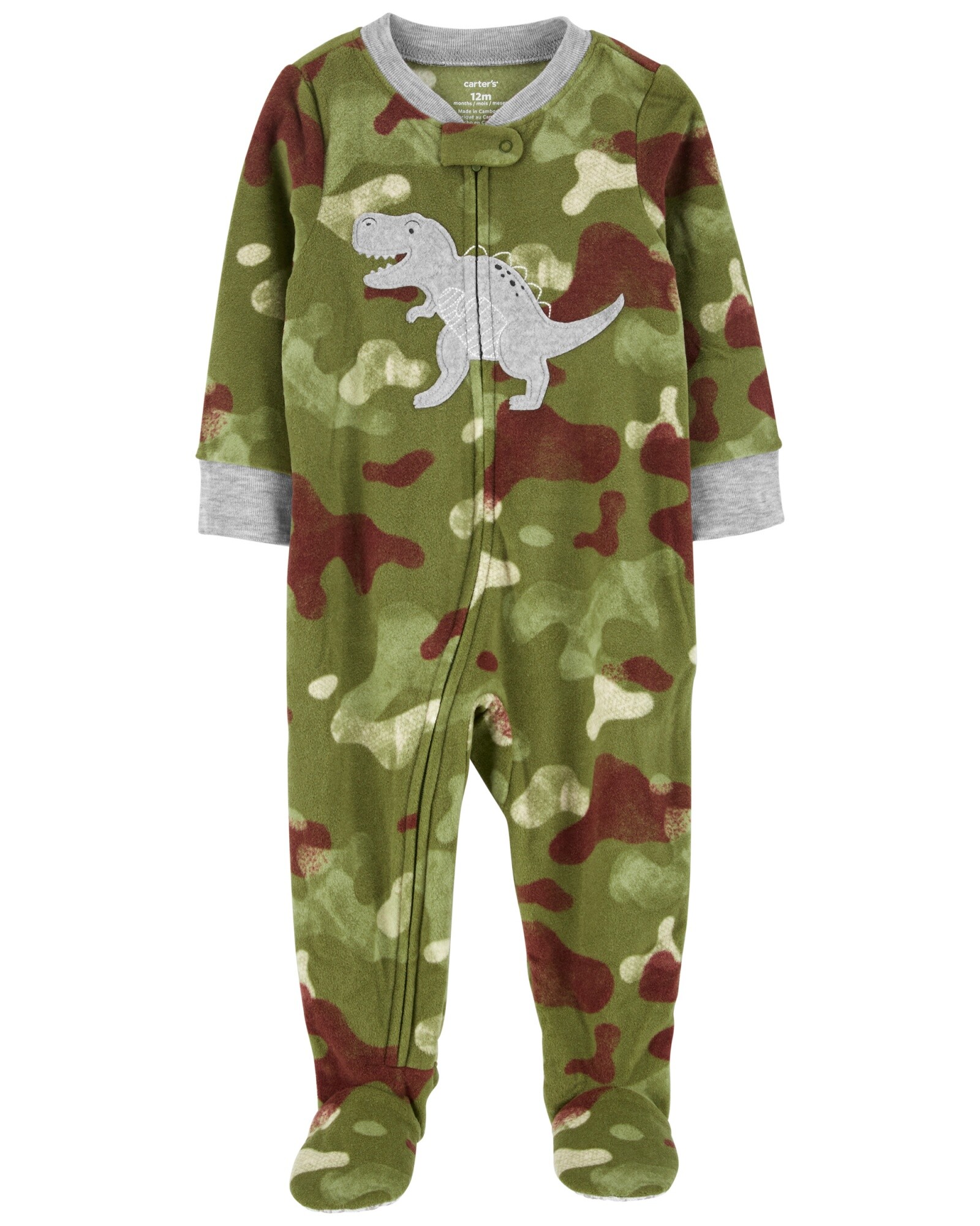 Pijama una pieza de micropolar con pie camuflado estampa dinosaurio Sin color