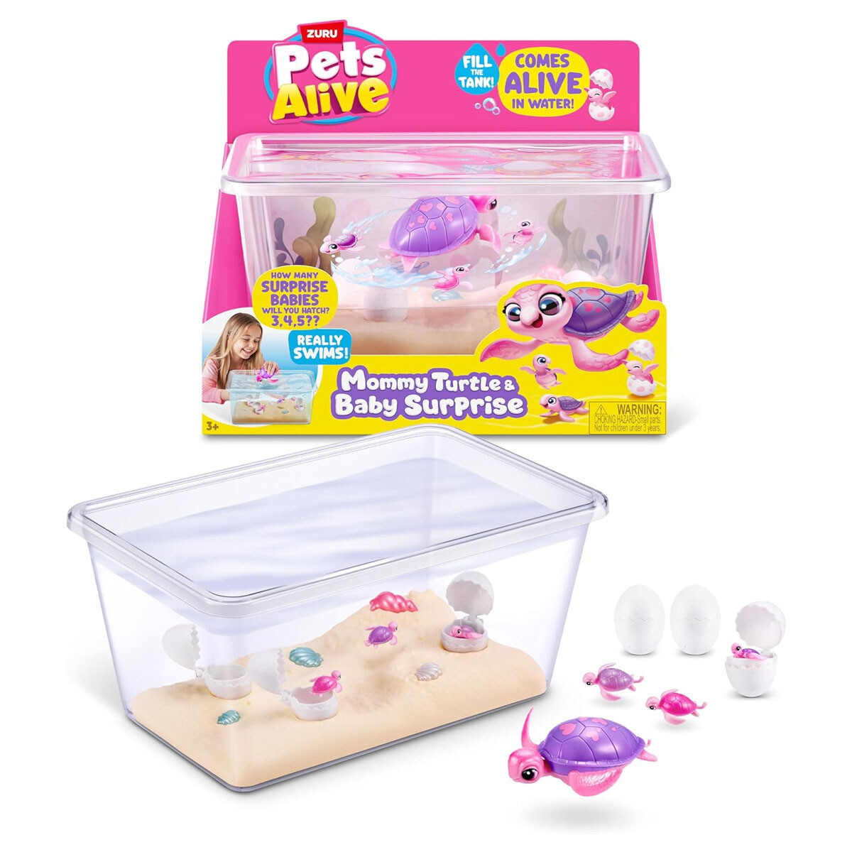 Pecera Mamá Tortuga Sorpresa con bebes Pets Alive 