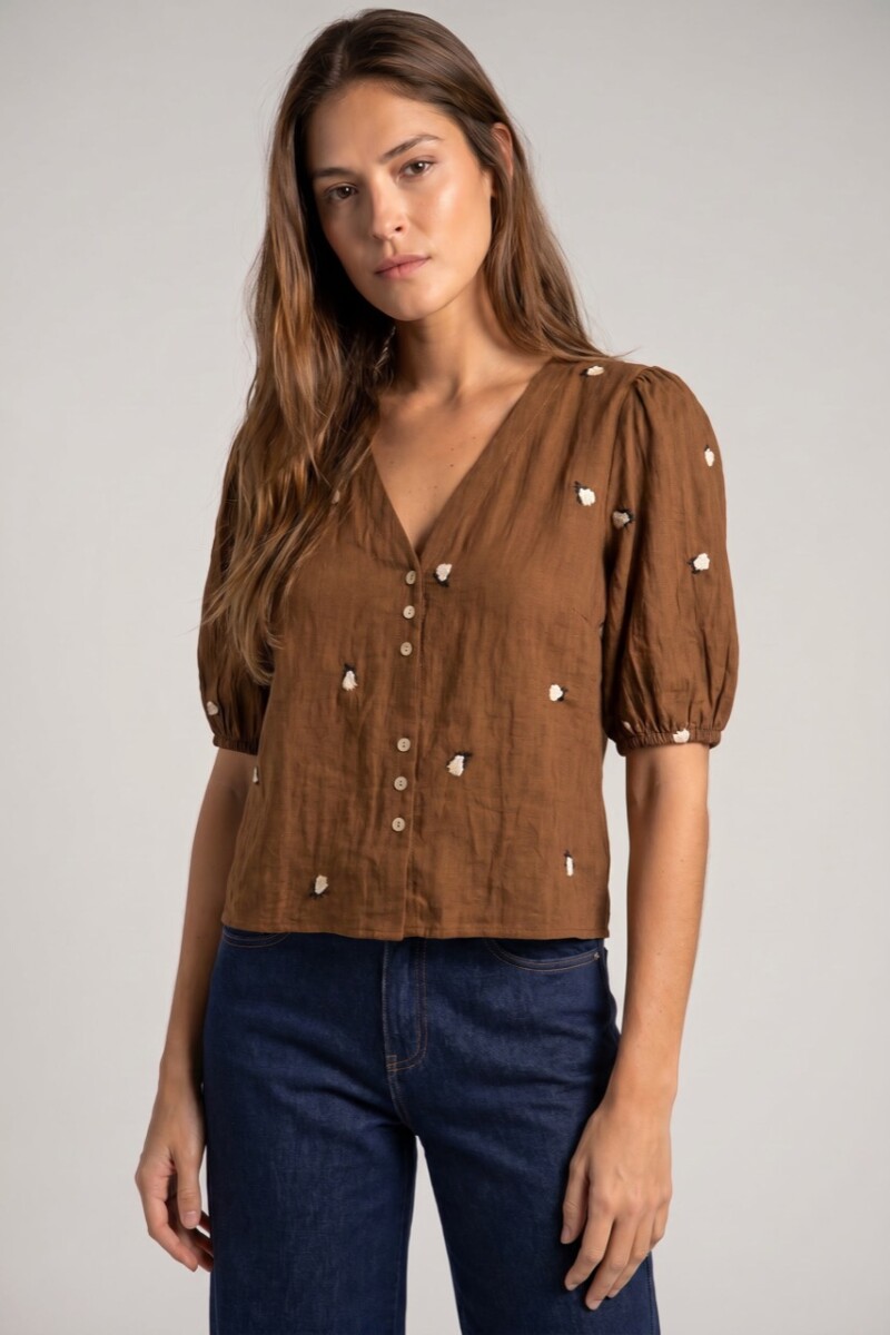 Blusa Bordada Marron