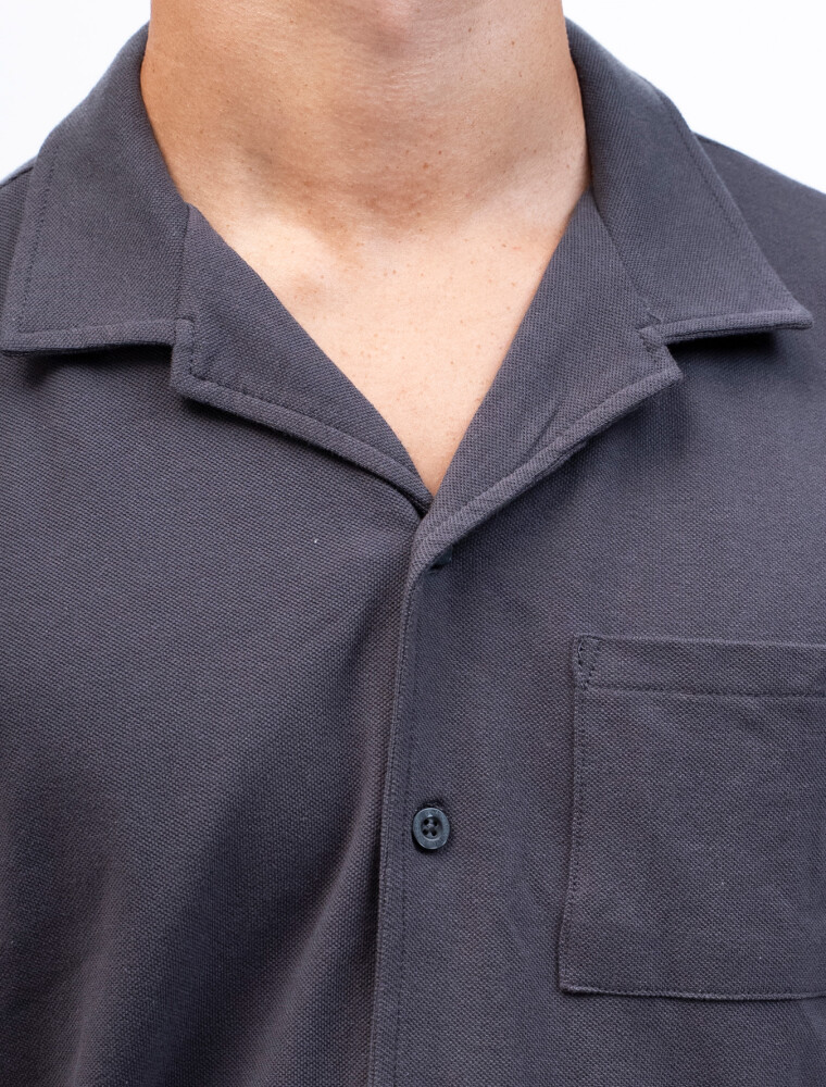 Camisa Algodón Pique Santorini Gris Oscuro