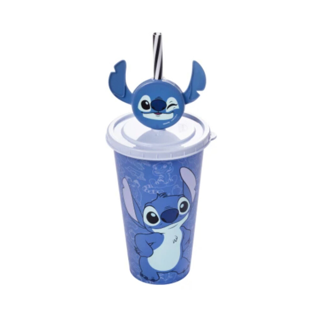 Vaso plástico Stitch con pin y sorbito 