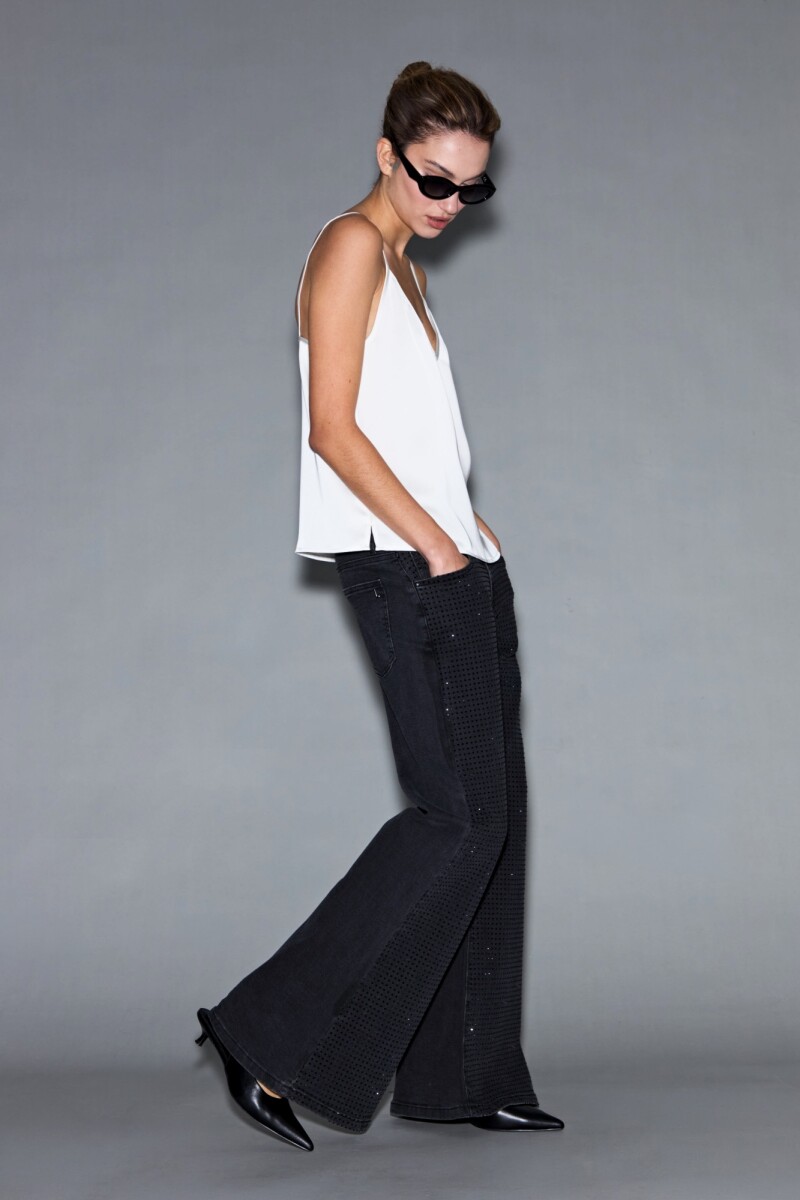 Jean wide leg Jade brillos - negro 