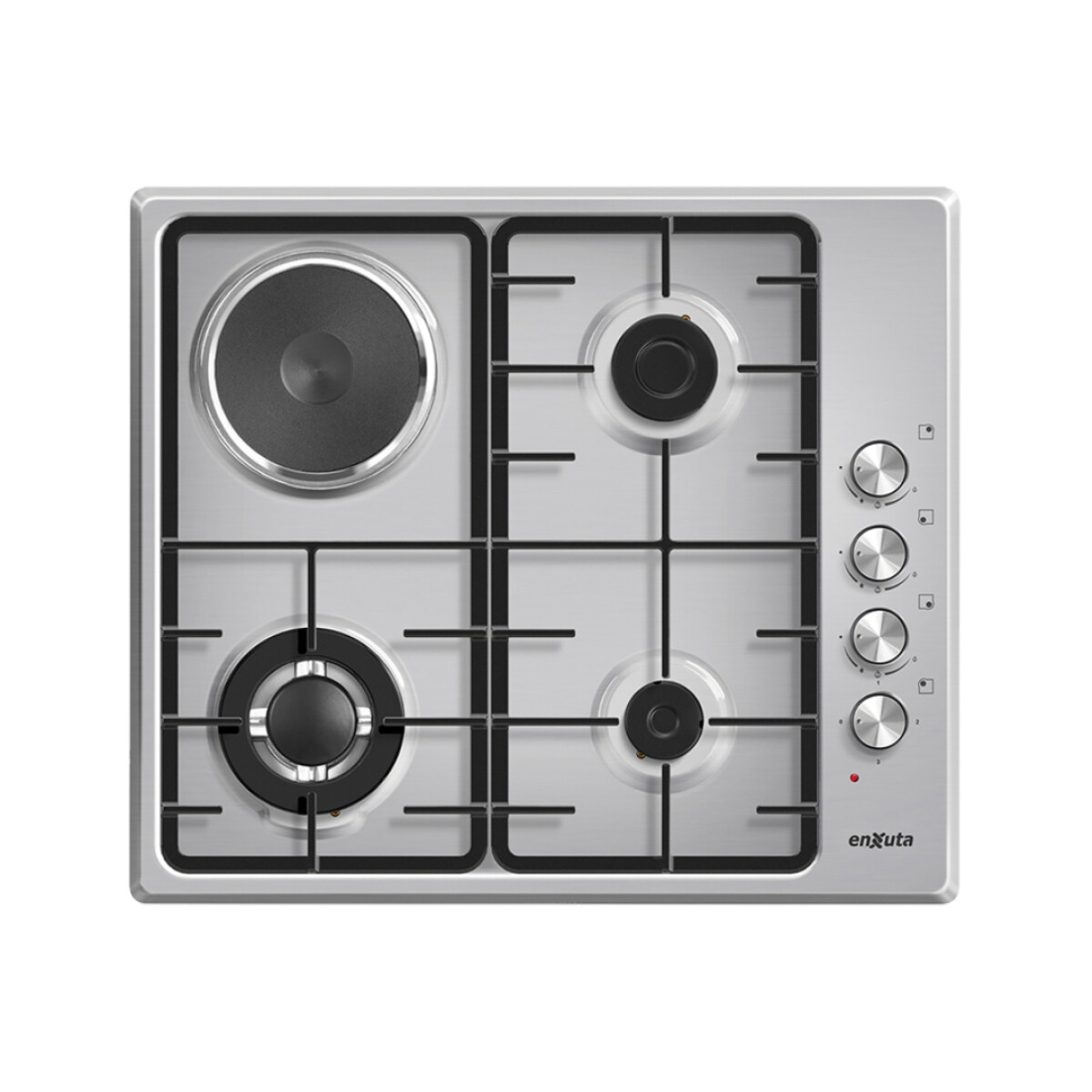 Anafe de Empotrar enxuta con 3 Hornallas a Gas y 1 Disco Eléctrico con Hierro Fundido - Inox 